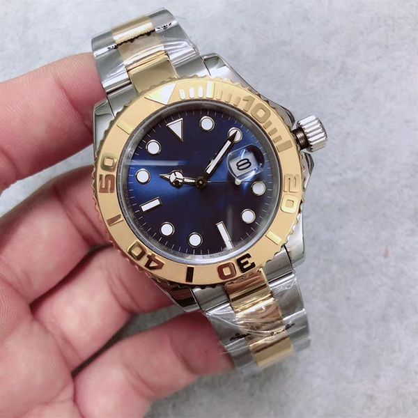 

limited edition luxury automatic movement u1 men watch yatch sapphire crystal master ii blue dial two tone 316 stainless band mont2585, Slivery;brown