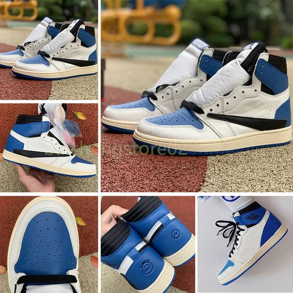 

2023 authentic basketball shoes high og 1 ts x fragment jumpman 1s blue white leather mens sports sneakers send with box 36-48 b2
