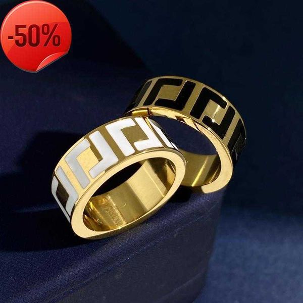 

designer made in italy f ring extravagant enamel hollow gold silver rose stainless steel letter rings black white women men wedding jewelry