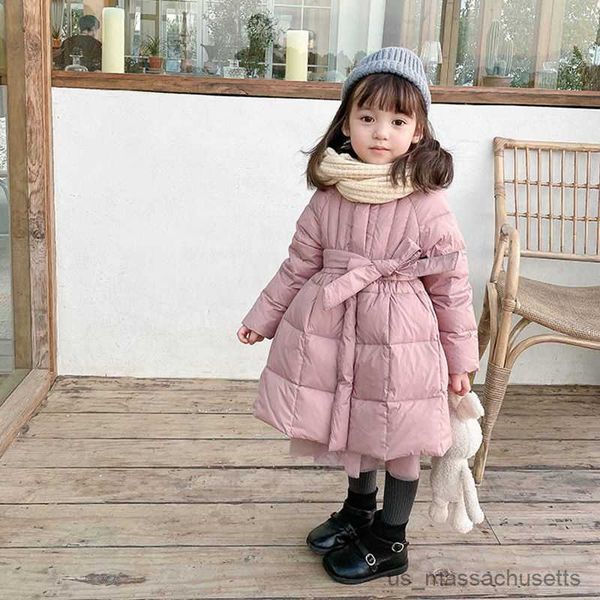 

down coat fashion baby girls winter warm jacket cotton padded toddler long coats kids black flower thick child outerwear r230905, Blue;gray