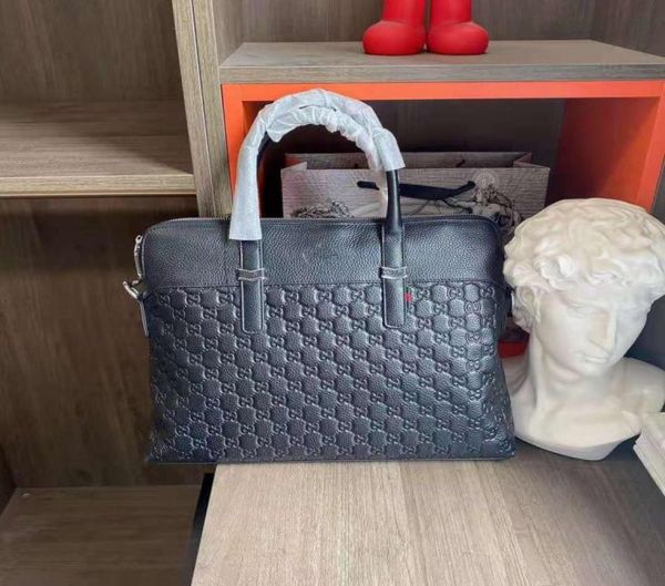 

bag men039s high end briefcase business casual hand leather black luxury zipper stripe3986375