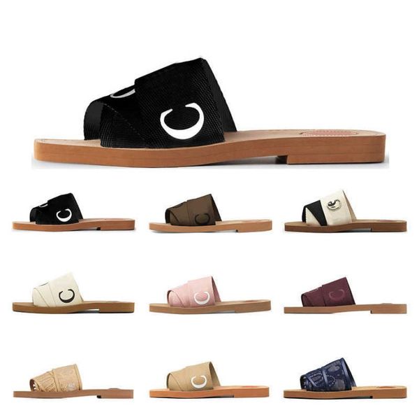 

luxurys designers women slippers woody flat mule in canvas summer rubber sandals beach sliders woven peep toe casual letter stylis9807313, Black