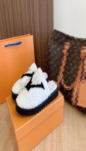 

designer wool slippers winter fur fluffy furry warm sandal letters living flat bottom slipper comfortable womens leisure indoor fa8407400, Black