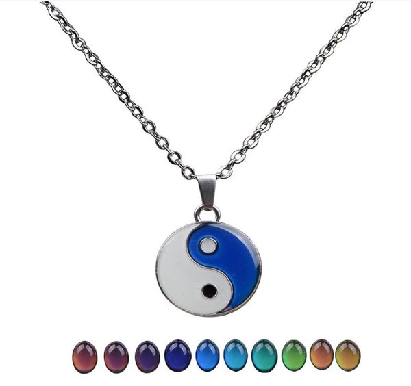 

yinyang mood color changing temperature sensing necklace coin pendant women children necklaces fashion jewelry will and sandy2647490, Silver