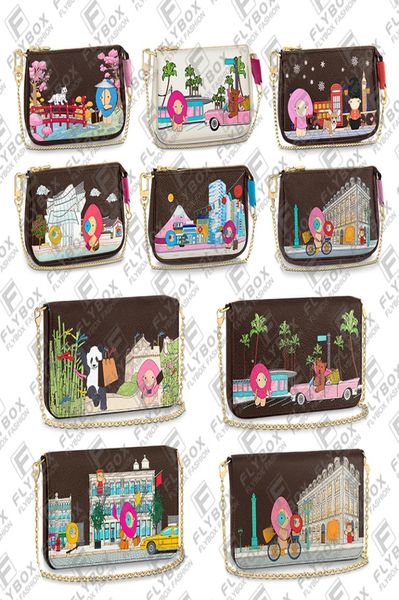 

m81762 m81545 m81637 christmas silk screen mini pochette accessoires chain bag wallet key pouch women fashion luxury designer purs6471603, Red;black