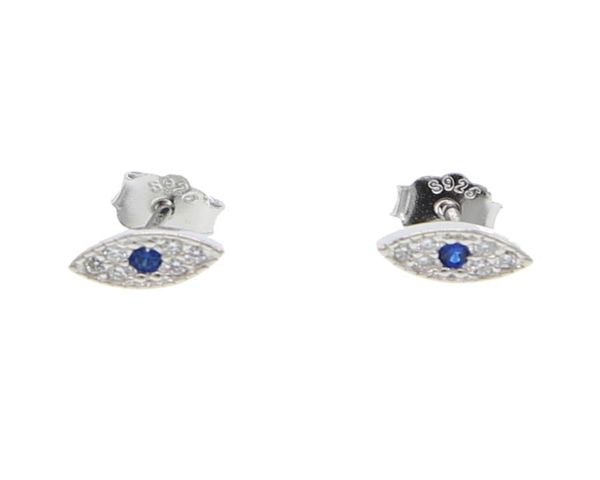 

whole cute evil eye stud earring for girl women 925 sterling silver sweet design tiny small stud eye paved white blue cz6864765, Golden;silver
