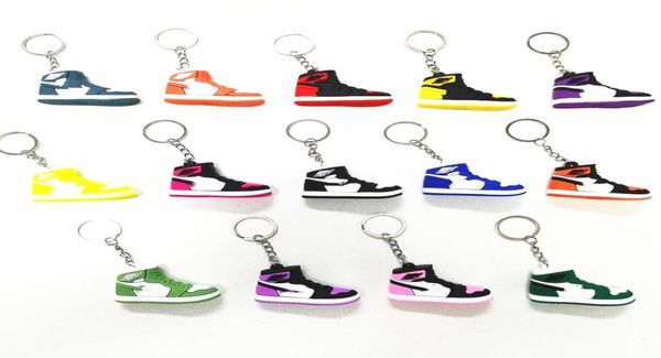 

14 colors designer mini 3d sneaker keychain men women kids key ring gift shoes keychains handbag chain basketball keychain silicon7963766, Silver