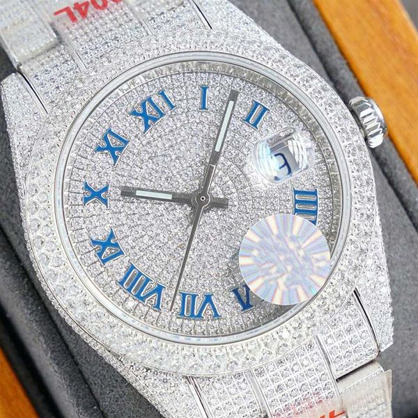 

diamond watch mens watches ice dial automatic mechanical wristwatch 40mm wristwatches sapphire stainless steel strap montre de lux2108, Slivery;brown