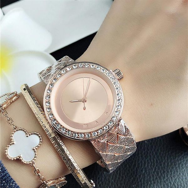

brand wrist watches for women girl crystal big letters style metal steel band watch m85266l, Slivery;brown