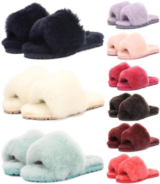 

shiping designer women sandal slippers sliders sandals fluffy shoes fur fuzzy pantoufle womens soft wood slides slipper luxury7824480, Black