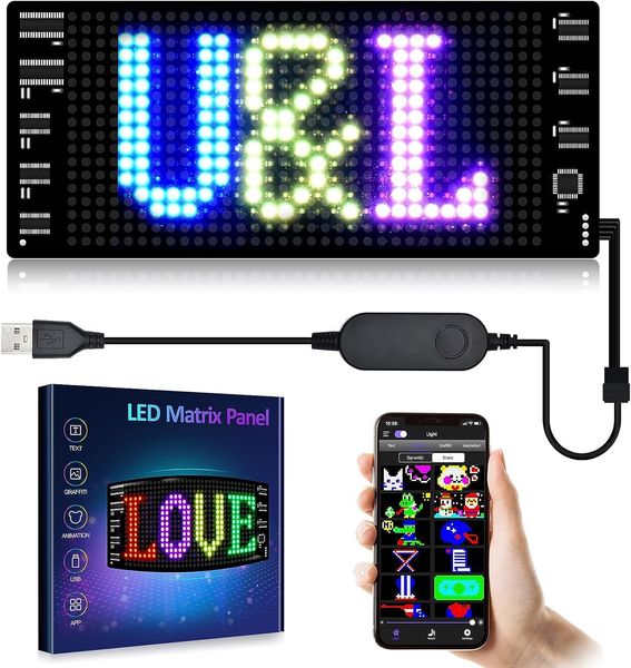 

Bright Mini LED Car Sign, 7''x3'' Flexible LED Light Signs for Car, Programmable Bluetooth APP Control Custom Text Pattern Animation Scrolling LED Display for Car Windsh