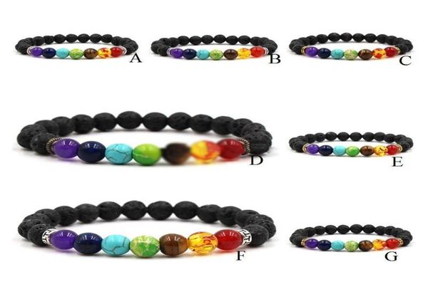 

7 style rainbow chakras essential oil perfume diffuser 8mm black lava stone beads bracelet rainbow balance bracelet stretch men je3552255, Golden;silver