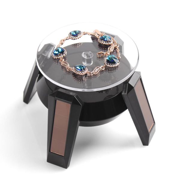 

solar powered rotating display stand turn table turntable platform for jewellery wristwatches cell phones camera black white5829002