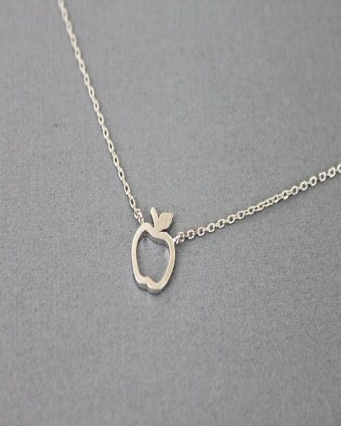 

10pcs hollow outline funny simple geometric fruit apple shape pendant chain necklaces for school mentor teacher women graduation g7308451, Silver