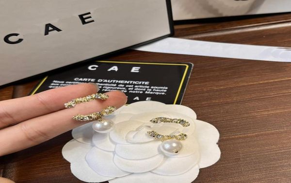 

luxury diamond inlaid pearl earrings charming designer quality earring high end luxury design accessories selected couples family 7526642, Golden