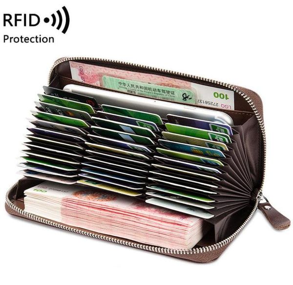 

card holders 36 slots rfid protection holder wallets genuine leather clutch bag women men purse 20216448579, Brown;gray