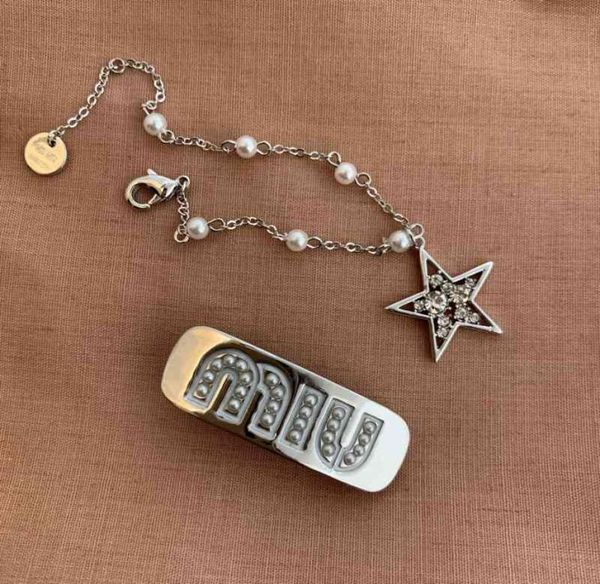 

girl small fashion princess age reduction cute miu family pearl letter mini hairpin side clip6733172, Golden;silver