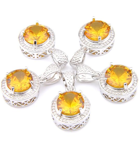 

mix 5 pieces pendants luckyshine shine round shape golden citrine gemstone 925 silver pendant necklaces8556134