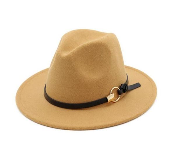 

elegant women solid felt fedora hat band wide flat brim jazz hats stylish trilby panama caps r1204940583, Blue;gray