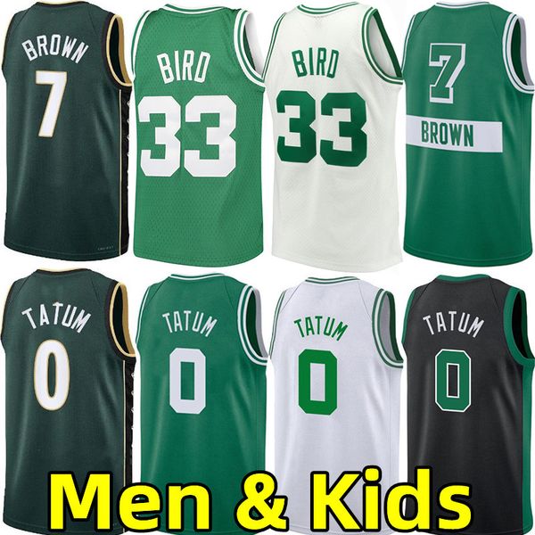 

men youth kids jayson tatum basketball jerseys jaylen 7 brown larry bird mitchell ness jersey retro city wear white green edition, Black;red