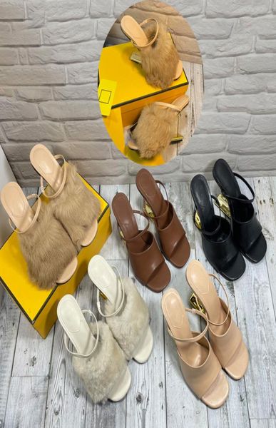 

red green real leather slipper wedged ladies roman sandals 22ss f letters heels winter furry slippers summer open toe cool sandal 7852553, Black