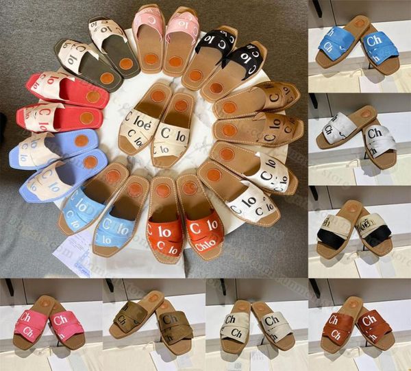 

men women slides sandals designer slippers woody flat mule in canvas white black grey green soft pink sail navy blue mens summer s8496776