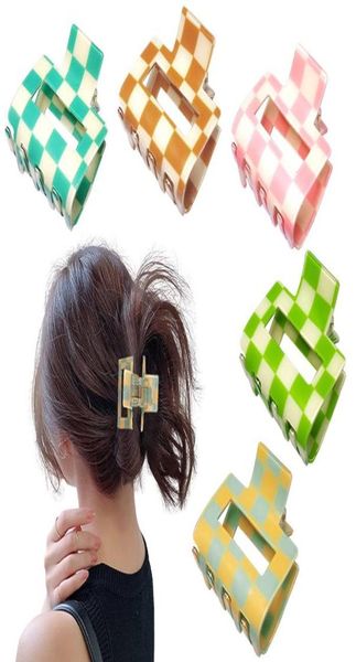 

hair clips barrettes checkered claw clip acrylic square small for thin 2 exquisit aesthetic women ambbp8918891, Golden;silver