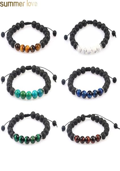 

men women 8mm lava rock stone bead bracelet essential oil diffuser bracelet braided rope tiger eye stone yoga beads bracelet bangl7367870, Black