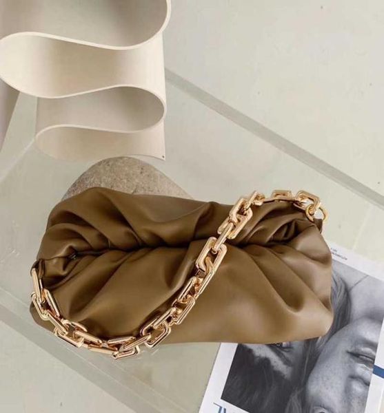 

new arrival famous designer brand soft genuine leather ladies pouch bag with big metal chain messenger hand bag for women1700654