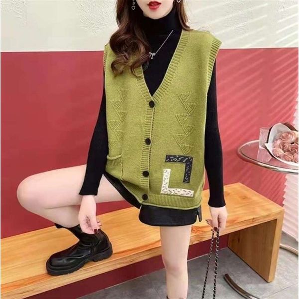 

vest womens cardigan coat color matching brocade sweater loose knitted, Black;white