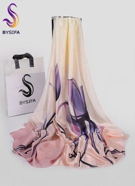

bysifa purple blue floral ladies silk scarf shawl fashion women long scarves wraps autumn winter elegant female head scarf y20105759360, Blue;gray