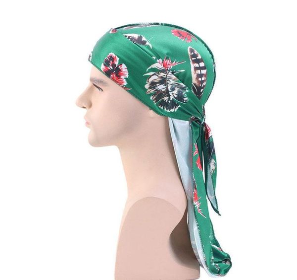 

new flower print durags king durag turban bandanas stitching outside men durag headwear headband pirate hat hair accessories3787077, Blue;gray
