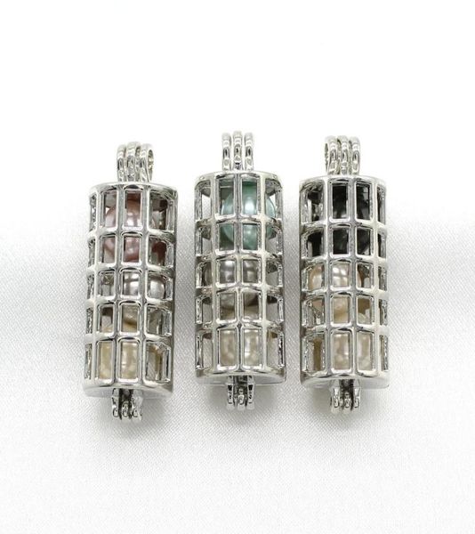 

5pcs hollow silver color cylinder pearl cage pendant jewelry lockets perfume essential oil diffuser cages necklace7467666
