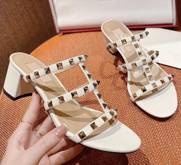 

2022 brand luxury designer leather ladies studded sandals slingback high heels ladies high heels fashion studded shoes3920852, Black