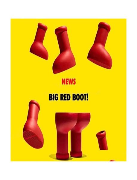 

boots designer mschf big red astro boy boot cartoon into real life fashion men women shoes rainboots rubber knee round toe cute me4326091, Black