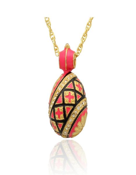 

whole handmade red enamel crystal flower faberge egg russian egg pendant necklace chain included1109129, Silver