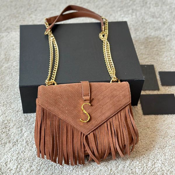 

luxury suede tassel bag in textured leather abrasive gold hardware handle tote designer wallet shoulder crossbody envelope bags womens coin