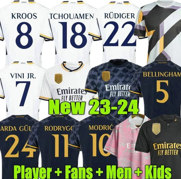 

23 24 bellingham soccer jerseys real madrids vini jr valverde camavinga tchouameni rodrygo modric courtois 2023 2024 football shirt men kids, Black;yellow