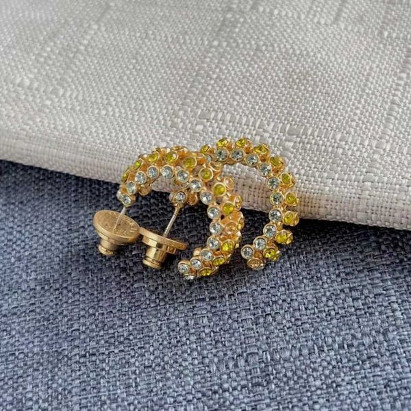 

designer earring channel luxury fashion medieval oscar full diamond c-shaped colorful diamond 925 silver needle ear studs jewelry for women, Golden;silver