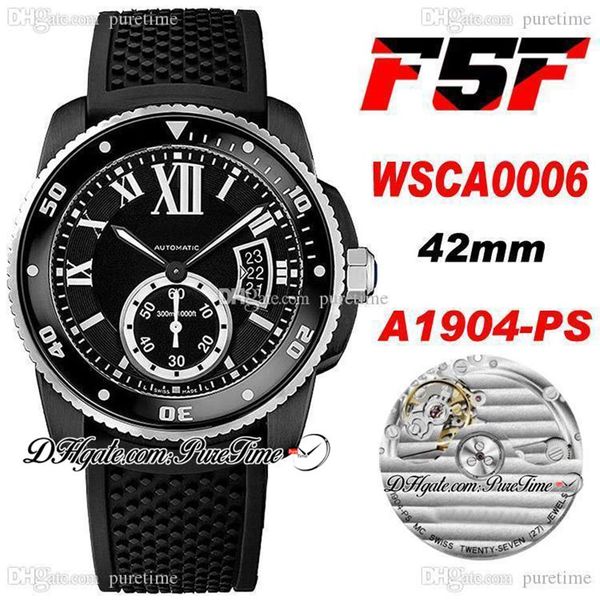 

f5f drive wsca0006 1904-ps mc automatic mens watch two tone pvd steel black dial white roman markers rubber strap 2021 42mm super 2880, Slivery;brown