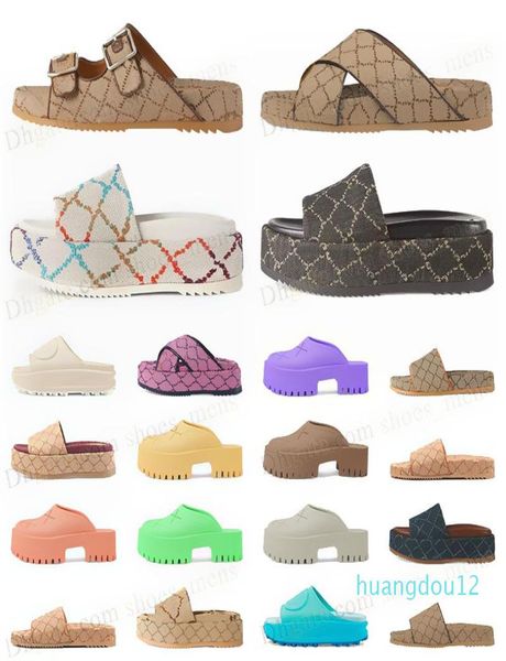 

fashion womans platform sandal embroidered letter canvas slippers designer womens sandles platforms shoes thick bottom rubber sliders sandle, Black