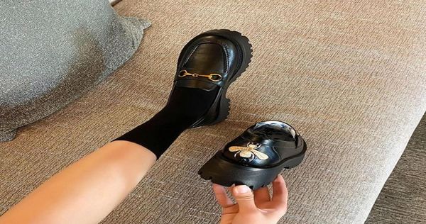 

2023 autumn horsebit loafer shoes net celebrity with bee small leather shoes platform platform women039s shoes lj2011126629283, Black