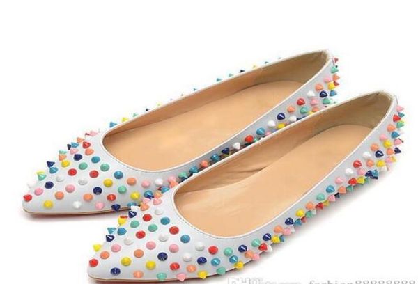 

new color genuine leather v stud spiked ballerina flats blue black nude red yellow rose pink designer classic fashion women sh5547421