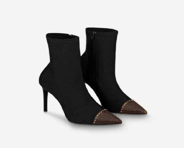 

fashion winter knitted elastic boots letter thick heels woman shoes high heel boots fashions outdoors socksboot highs boot3573848, Black