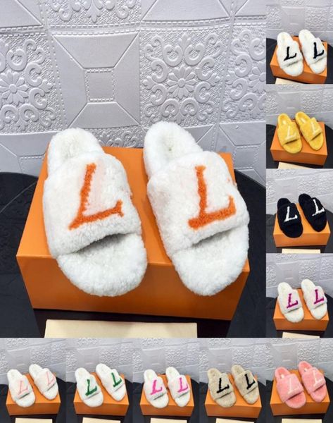 

designer luxury paseo flat comfort slippers wool women slide fur fluffy furry letters sandals warm comfortable slides6202068, Black
