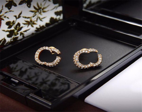 

chic double letter earrings charm diamond studs simple style alphabet crystal earring for party wedding engagement anniversary4923680, Golden