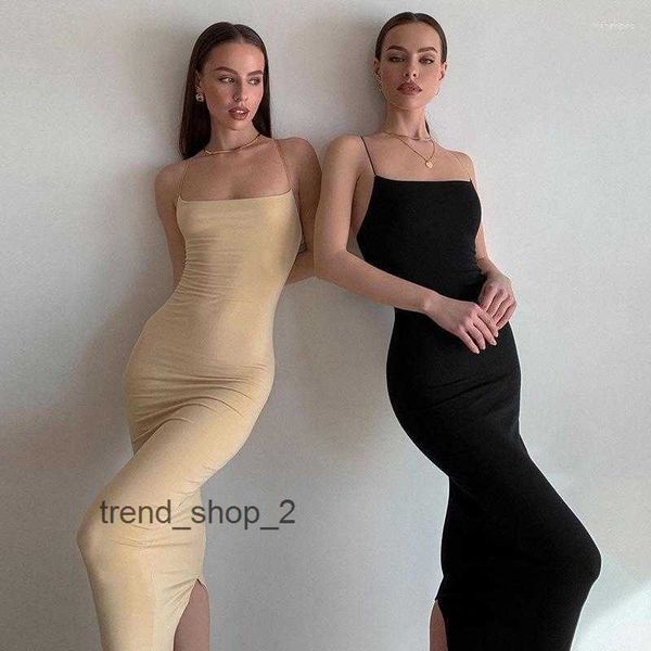 

casual dresses fashion 2022 summer women's skims dress suspender solid color peach hips slim fit split dresscasual l3a2, White;black