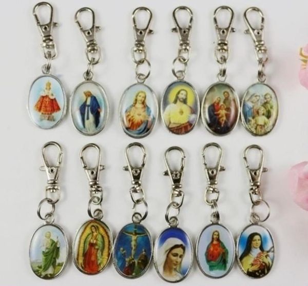 

fashion vintage silvers charms mixed drip virgin mary jesus keychain for car key ring handbag catholic gift diy accessories 60pcs72400328, Slivery;golden