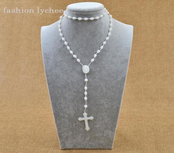

catholic religious virgin mary rosary necklaces handmade white color long beads chain necklace prayer jewelry7159678, Silver