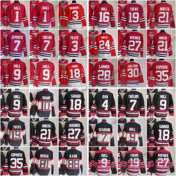 

1926-1999 ccm vintage college hockey jerseys glenn hall pierre pilote brett hull denis savard stan mikita martin havlat jeremy roenick steve, Black